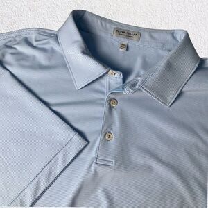 Peter Millar Shirt Men XXL Blue‎ Summer Comfort Striped Polo Sleeve Logo Golf